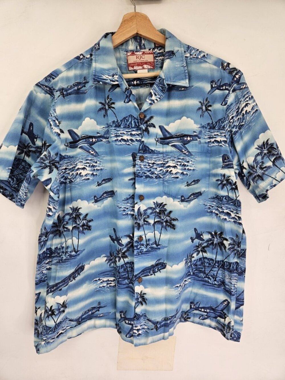 RJC VINTAGE Hawaiian Shirt WWII Airplane Print Made in Hawaii USA Mens SIZE XL
